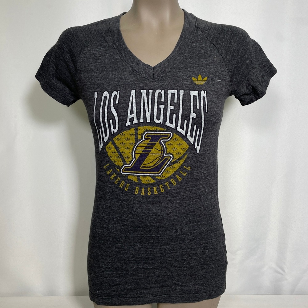 Los Angeles Lakers NBA Adidas Grey Heather Courtside T-Shirt Women's MEDIUM